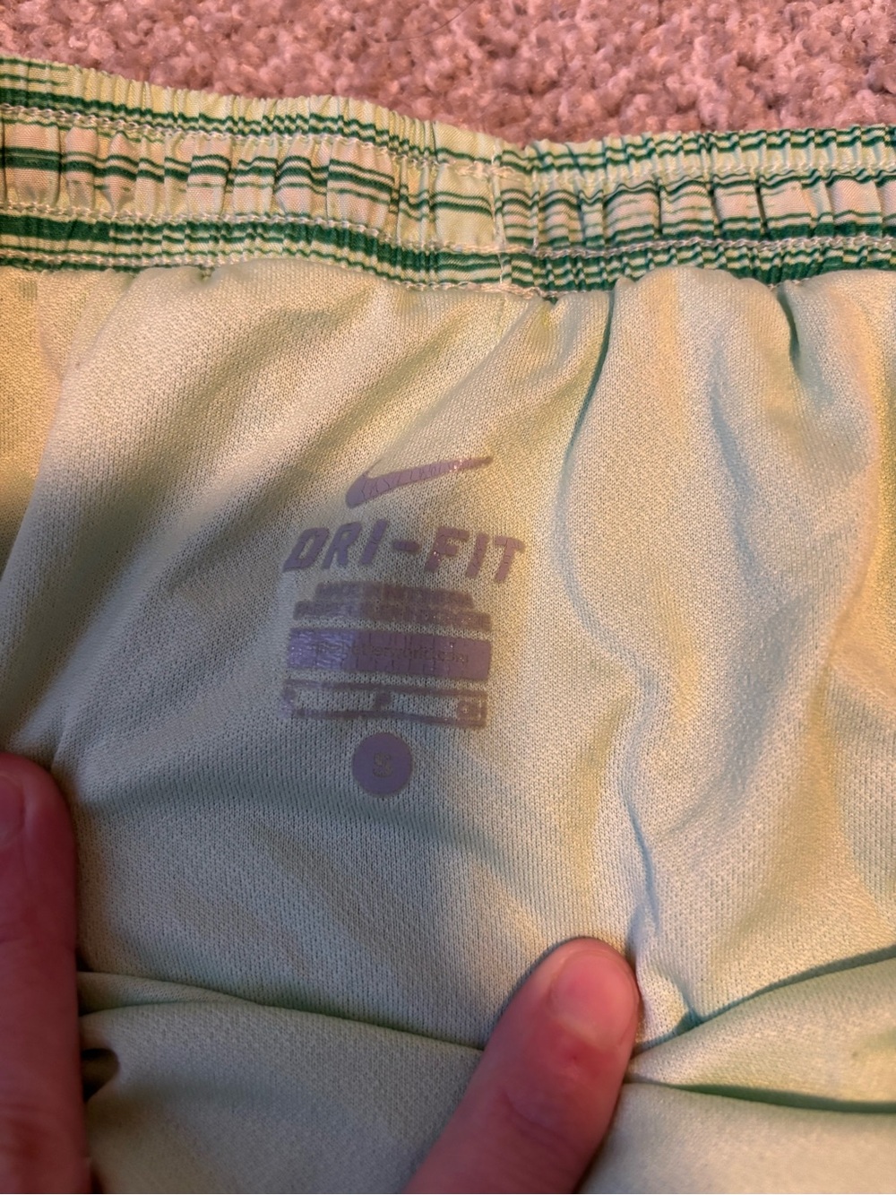 Nike Green Striped Running Shorts Pink Yellow Trim - Picture 4 of 4
